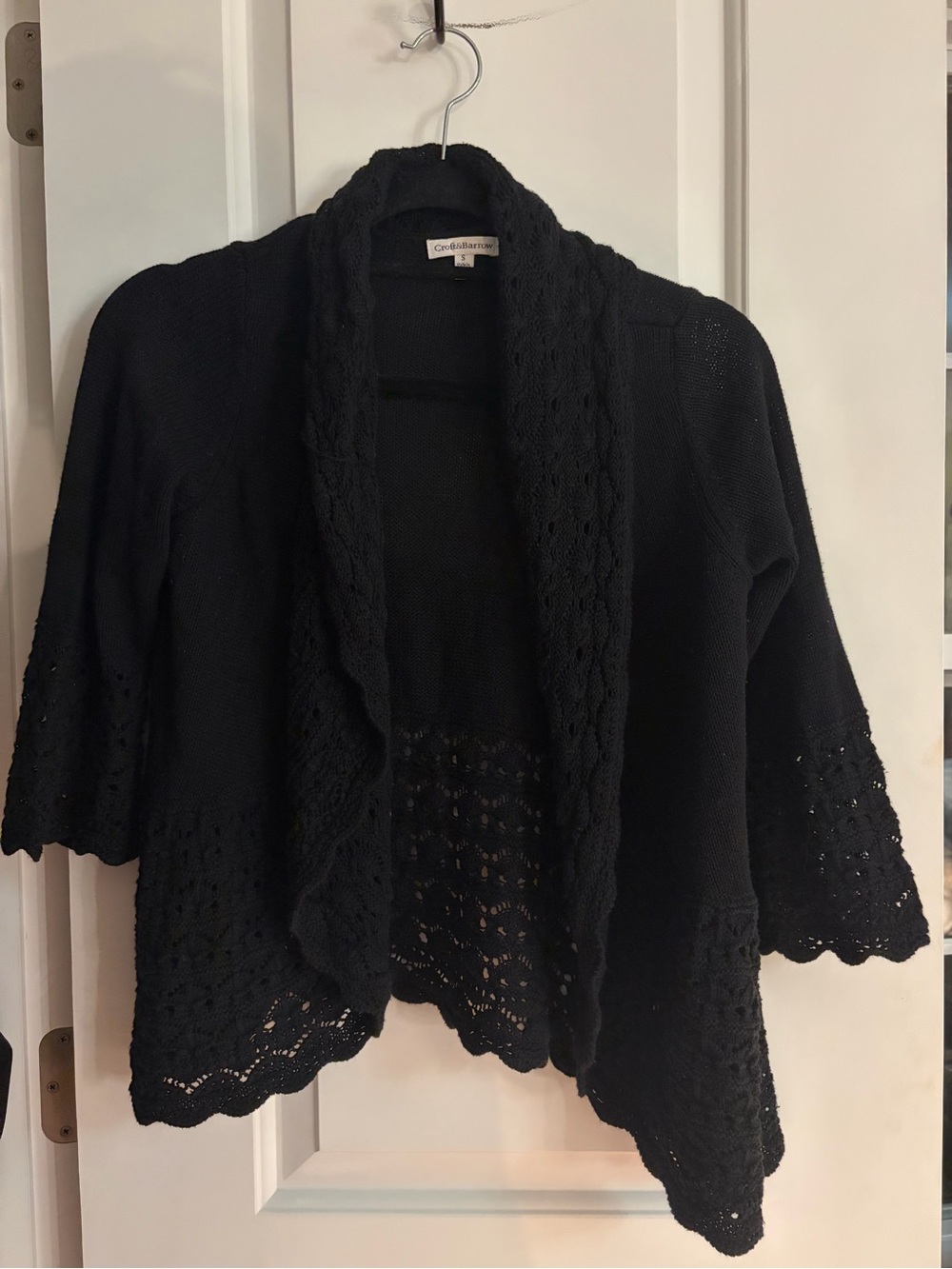 croft & barrow Black Crochet-Trim Open Front Cardigan size small never worn